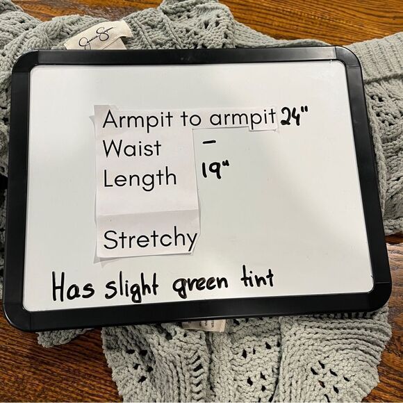 Jessica Simpson crop long sleeve open cardigan size medium very pale dust green - Picture 7 of 12